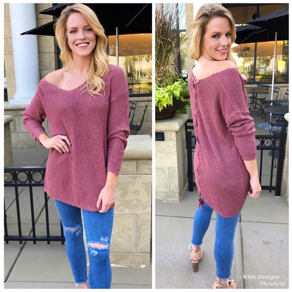 🛍LAST 1! Mauve Lace Up Back Sweater! - Picture 4 of 8